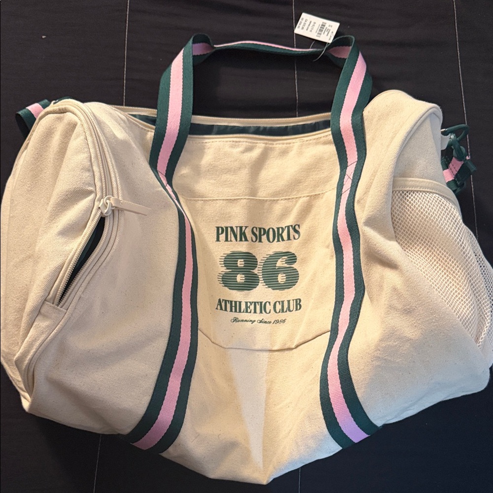 PINK Victoria's Secret Cream and Green Travel Bag